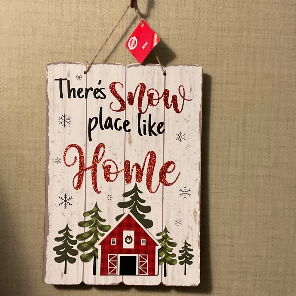 Festive Wall Sign with Red Barn and Green Trees